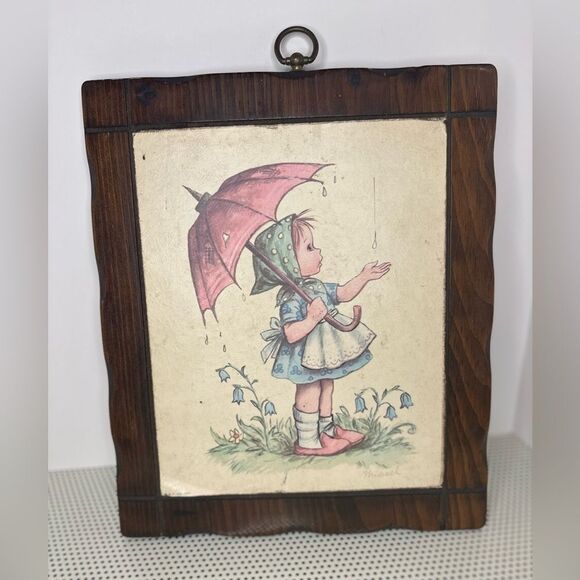 Other - Vintage Wall Art Plaque girl with umbrella